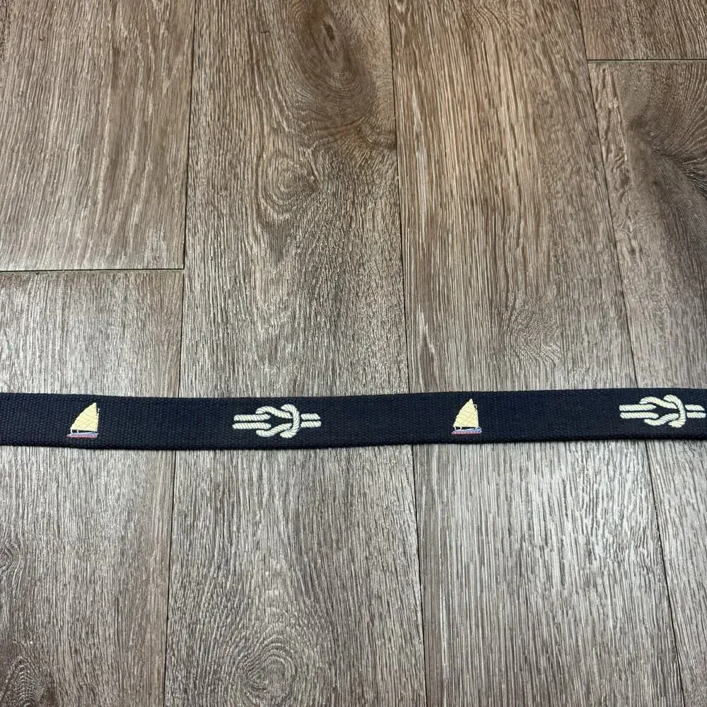 REEL POINT Nautical Belt sailboats and sailor/rope knots 38 Navy Blue